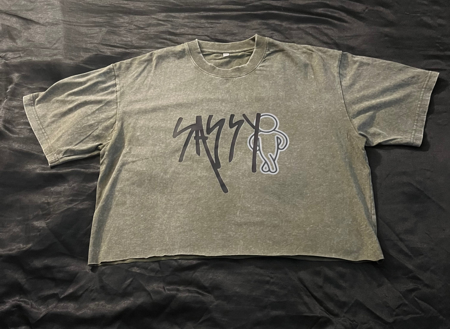 Olive Green Cropped T-shirt w/Logo