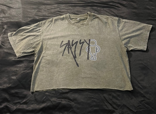Olive Green Cropped T-shirt w/Logo