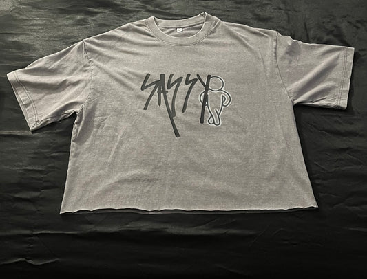 Grey Cropped Top w/Logo (blk)