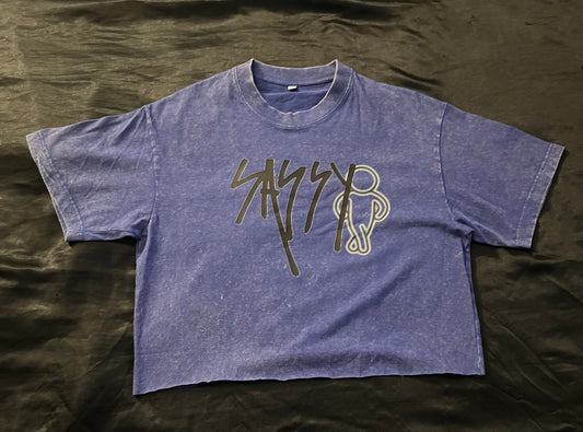 Blue Cropped Top T-Shirt w/Logo