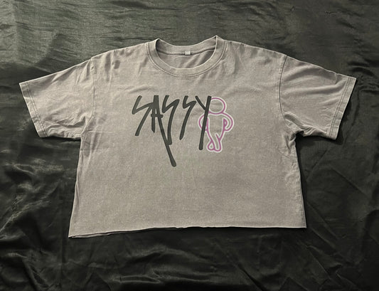 Grey Cropped T-shirt w/Logo (pk)